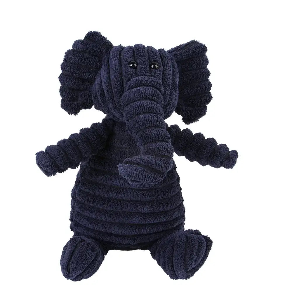 Peluche animale éléphant en velours côtelé bleu marine avec sifflet intégré conçue aux morsures pour chiens