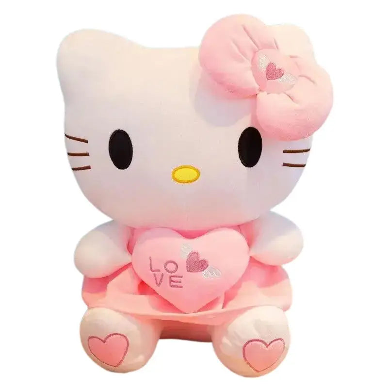 Pluche géante hello kitty 55cm rose avec grand noeud et accessoire cœur en peluche hello kitty douce et décorative