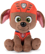 Peluche la patpatrouille paw patrol doudou marron avec casque orange et gilet rouge avec embleme patte argent l’univers palpitant