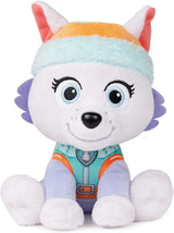 Peluche la patpatrouille paw patrol everest blanc avec oreilles violettes bonnet hiver orange bleu et gilet teal