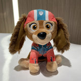 Peluche pat patrouille skye avec fourrure marron casque rouge bleu et combinaison orange pour fans du héros canin préféré
