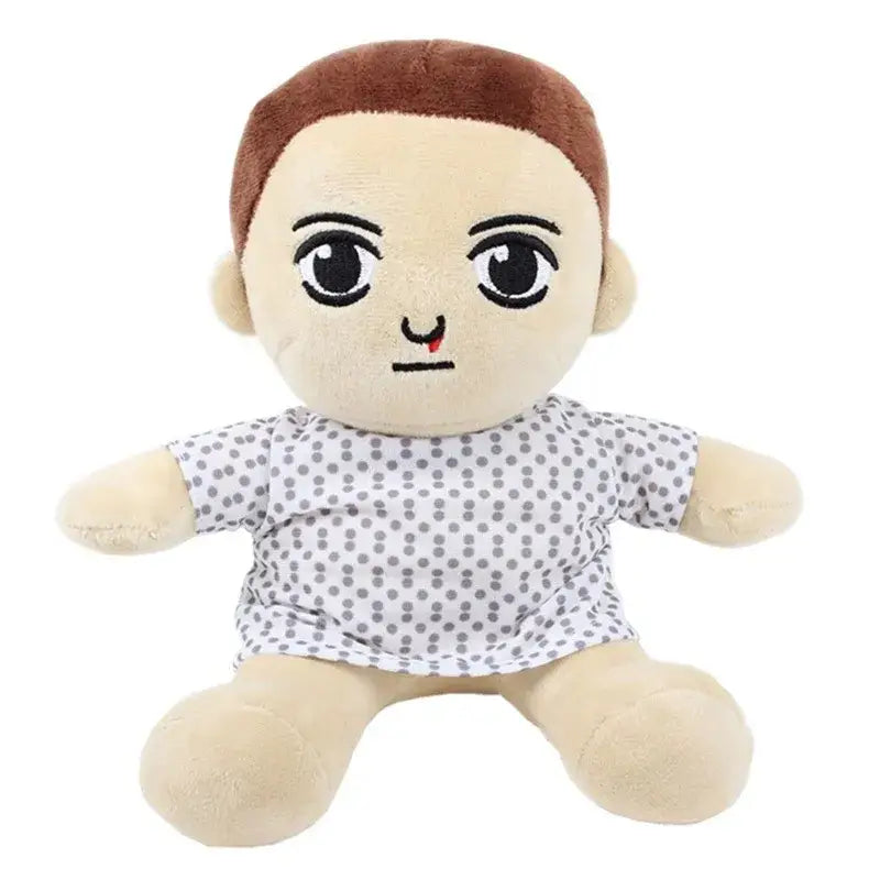 Peluche stranger things beige en peluche avec cheveux bruns personnages stranger things idéale pour déguisement carnaval