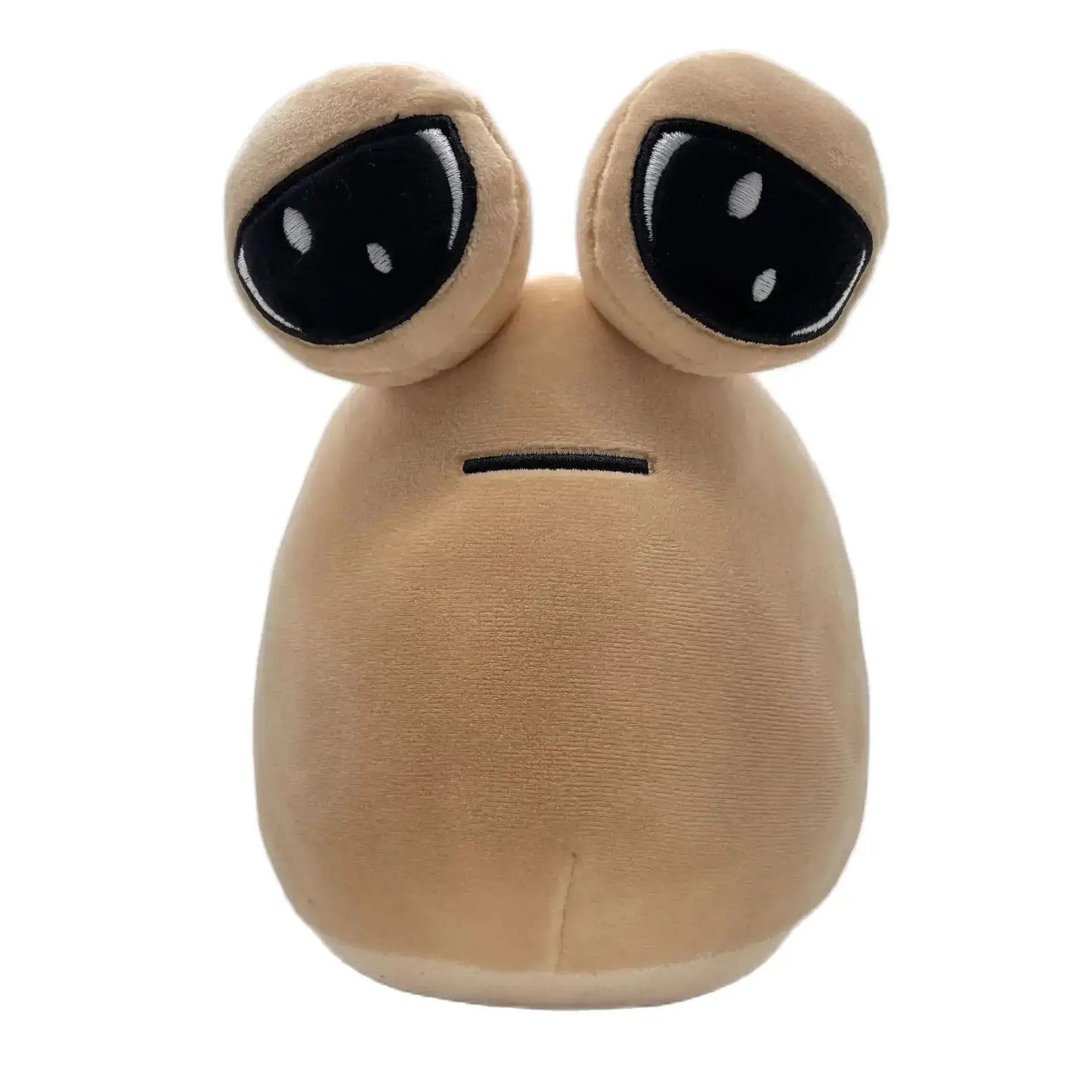 Peluche petit poux beige en tissu doux avec yeux noirs surdimensionnés et bouche cousue expression malicieuse