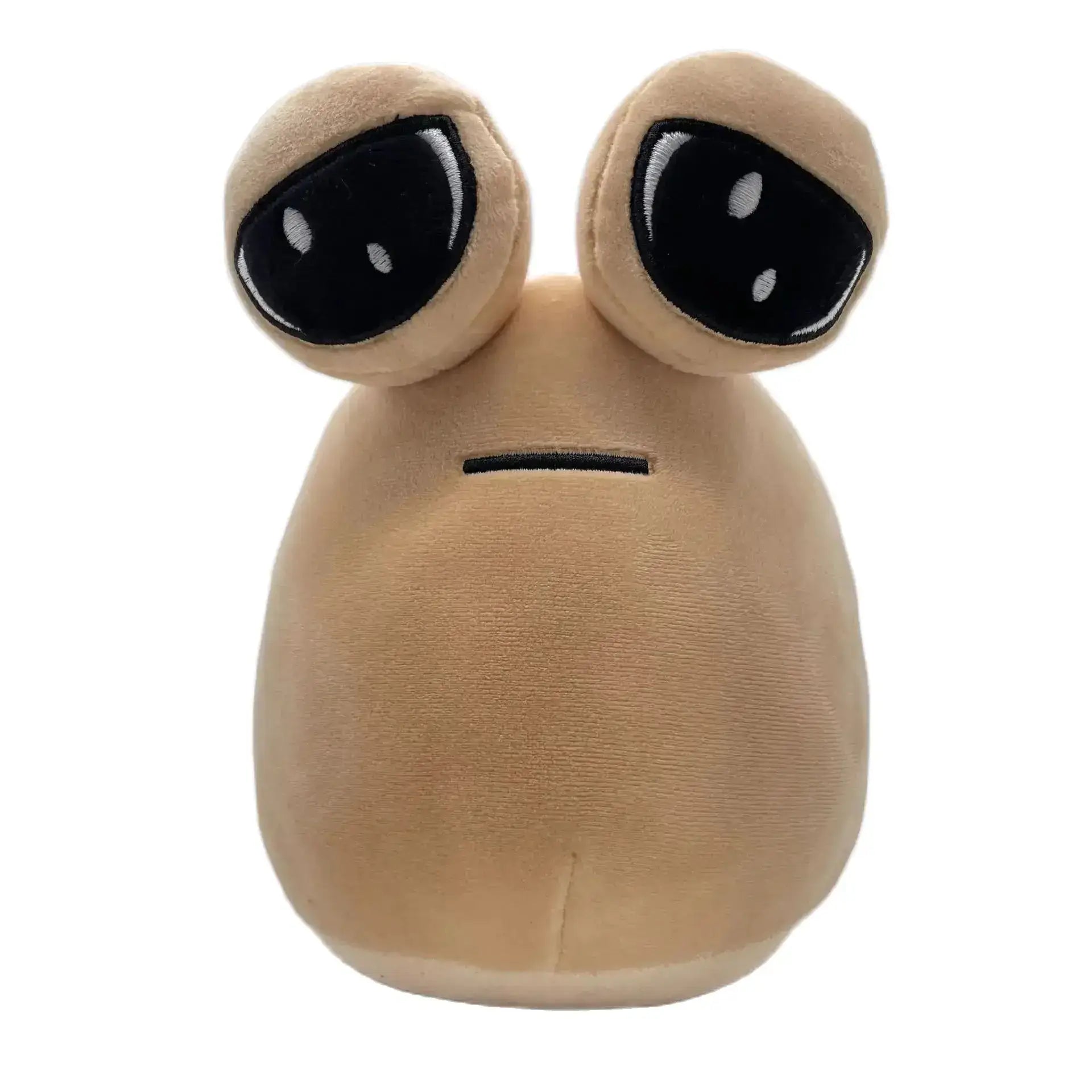 Peluche petit poux beige en tissu doux avec yeux noirs surdimensionnés et bouche cousue expression malicieuse