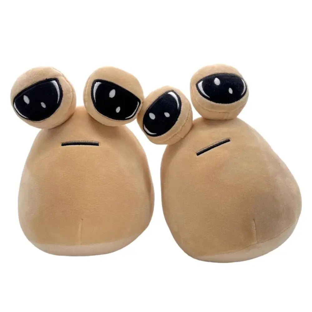 Peluche petit poux mignon tan en velours avec yeux noirs surdimensionnés et expression malicieuse simple