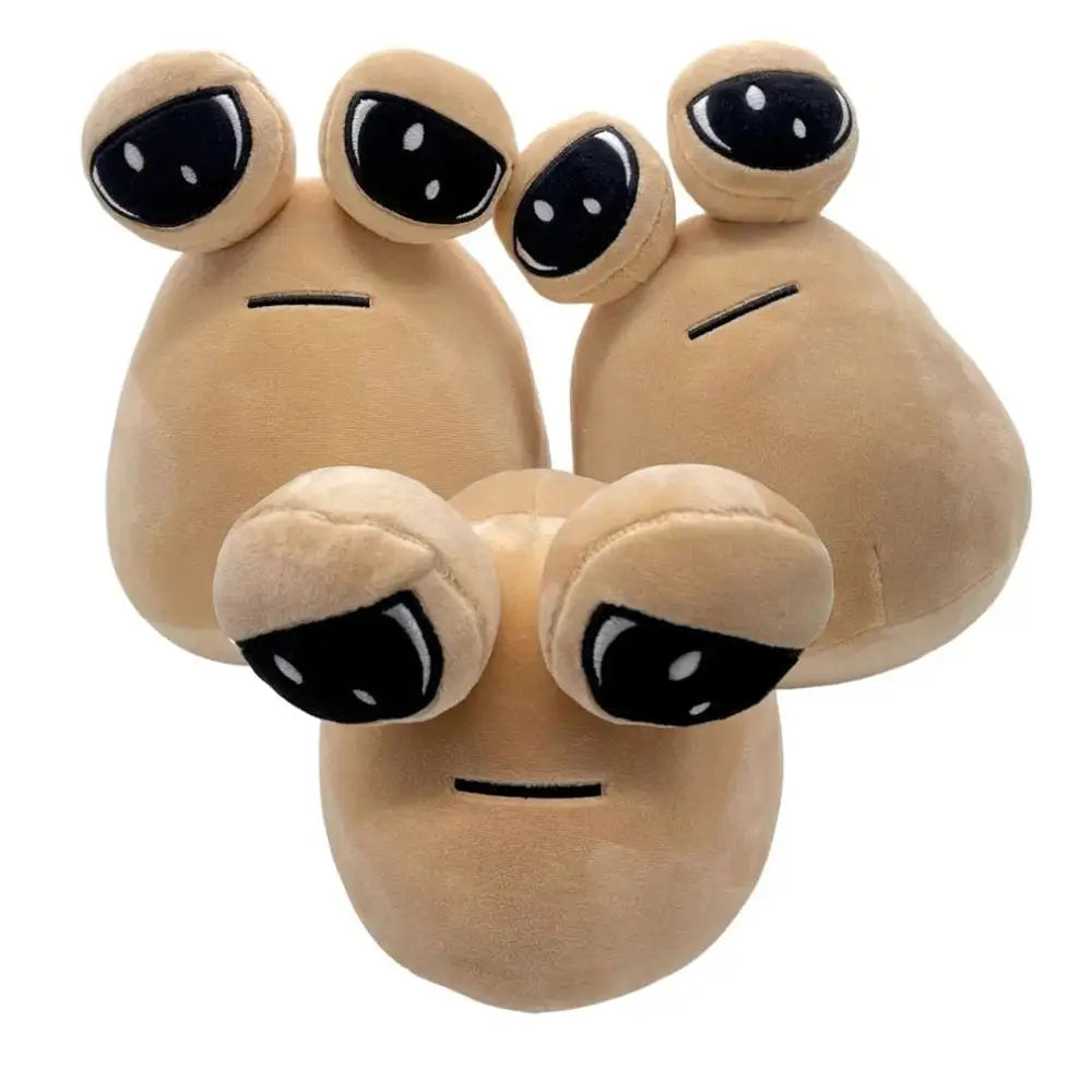 Peluche petit poux beige en peluche avec yeux noirs surdimensionnés et bouche brodée expression malicieuse