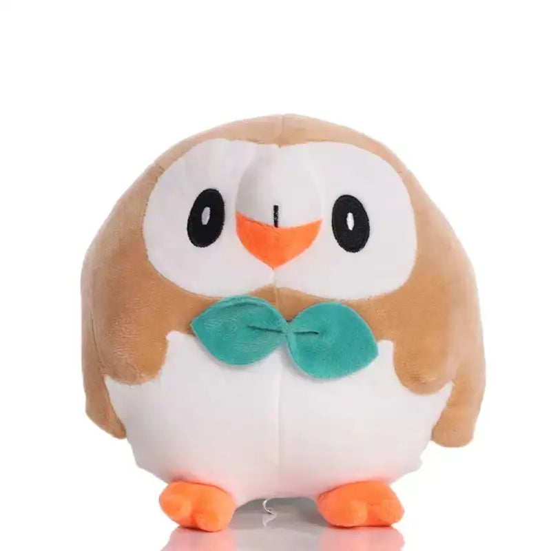 Peluche pokemon brindibou en peluche douce marron et blanc avec noeud papillon teal pokemon brindibou rowlet 18cm
