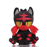 Peluche litten flamiaou 22cm ultra douce avec corps noir et accents rouges yeux jaunes et oreilles argentées