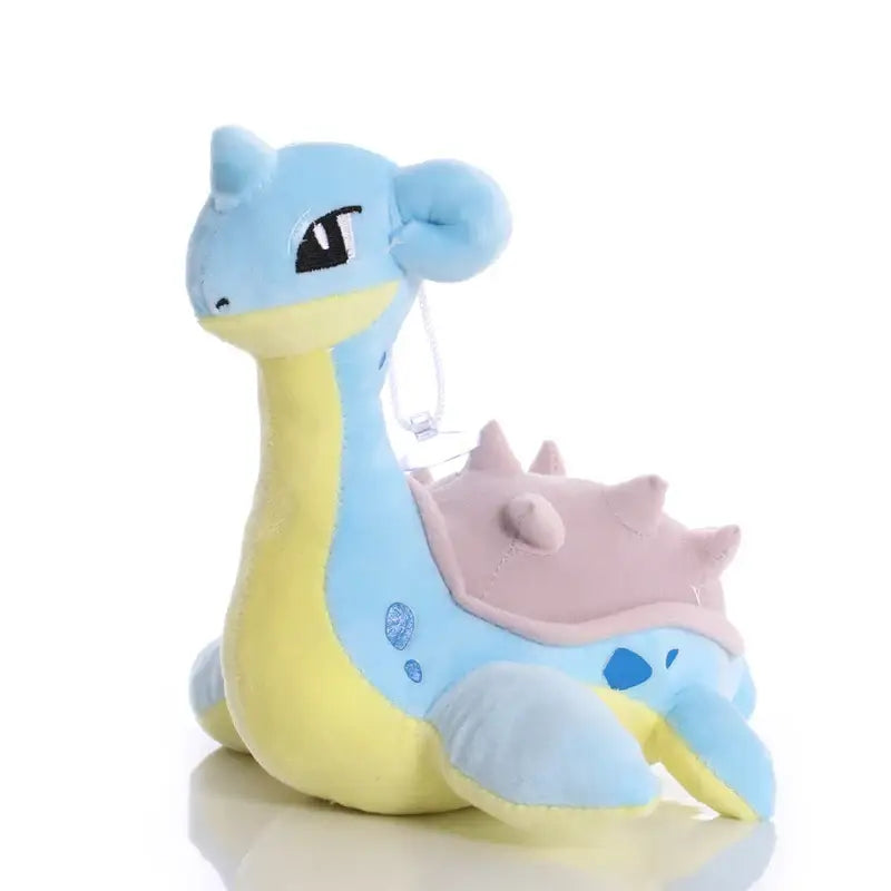 Peluche pokémon lokhlass lapras douce et légère bleu clair avec coquille rose jaune idéale pour collection et câlins
