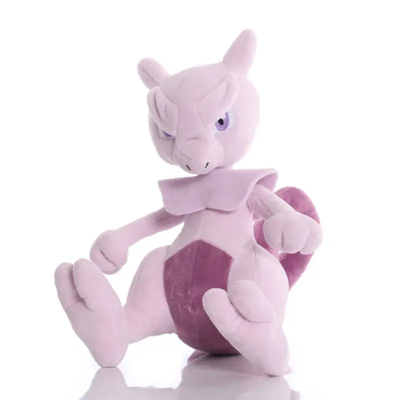 Peluche pokémon mewtwo 22cm en tissu doux lavande avec accents violet foncé et yeux brodés détaillés