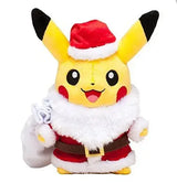 Peluche pokémon pikachu jaune en tenue père noël rouge et blanc avec oreilles noires pour décoration festive