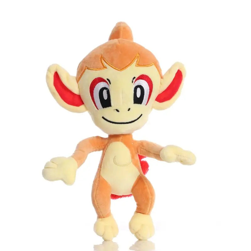Peluche pokémon chimchar en fourrure orange et crème avec oreilles rouges et petite queue peluche pokémon singe chimchar adorable