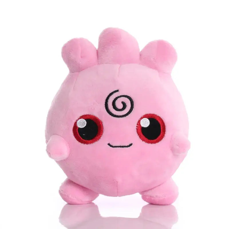 Peluche pokémon toudoudou igglybuff rose avec corps rond, couronne épineuse et yeux brodés argentés 15cm