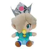 Peluche princesse peach bébé avec couronne argentée et tenue bleu sarcelle de la collection officielle découvrez peach daisy rosalina