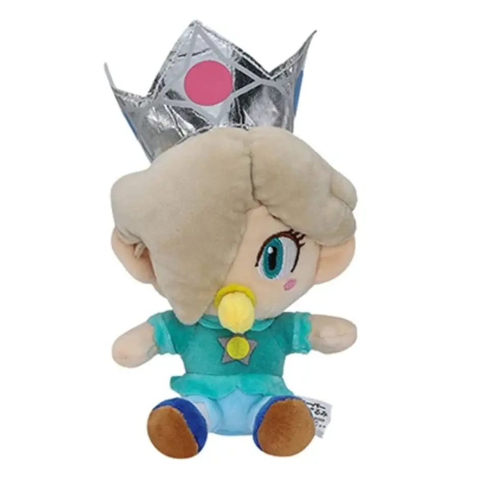 Peluche princesse peach bébé avec couronne argentée et tenue bleu sarcelle de la collection officielle découvrez peach daisy rosalina