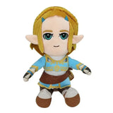 Peluche princesse zelda featuring link with golden hair and blue tips in light blue tunic from zelda breath of the wild