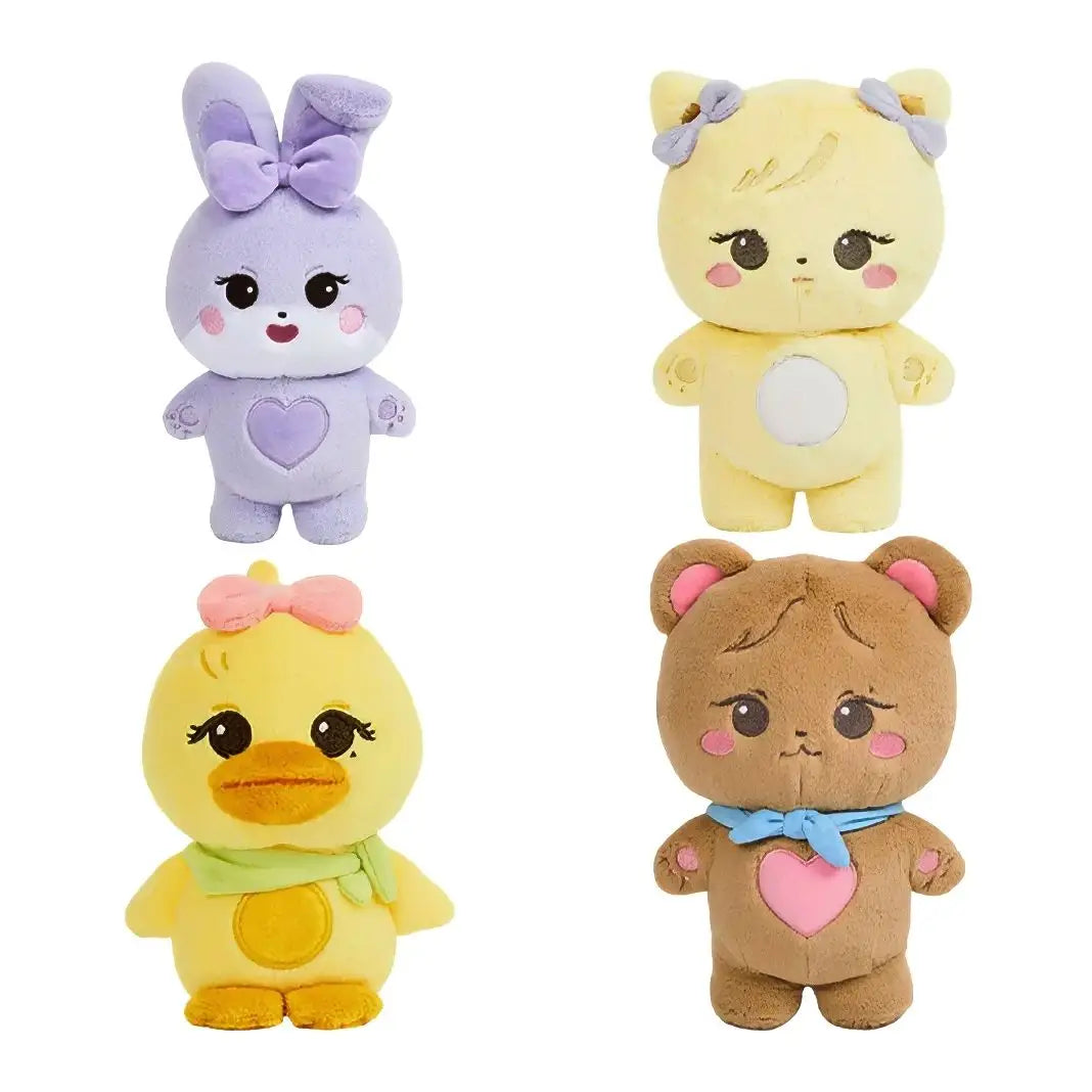 Collection de peluches animaux mignons kpop avec lapin lavande, chat jaune, canard et ours en peluche doux