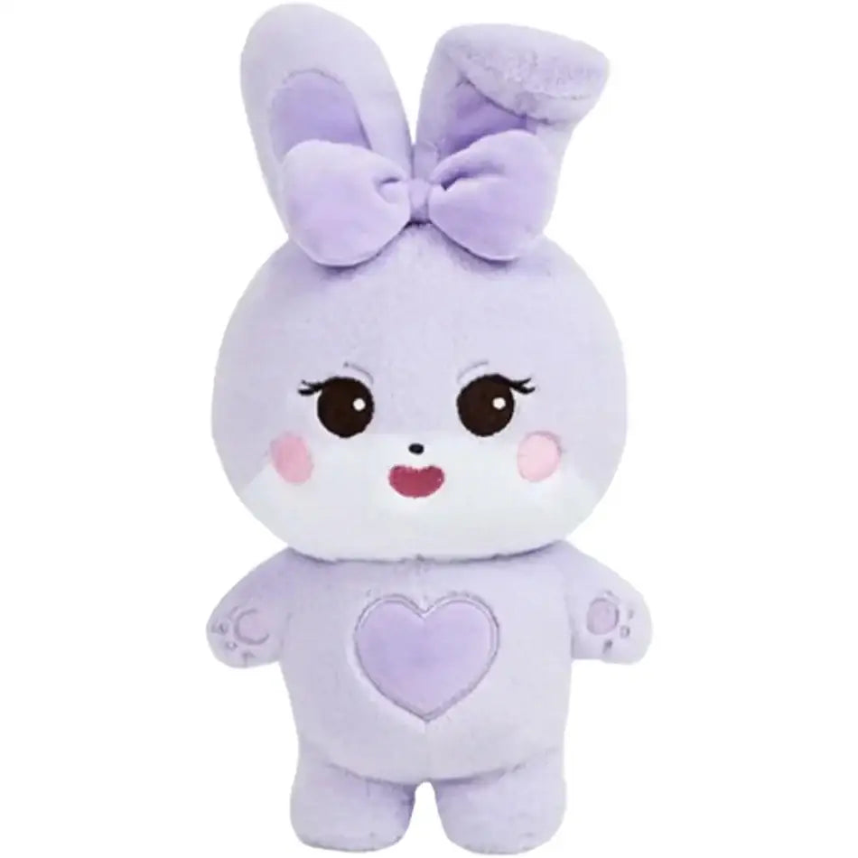 Un lapin en peluche lavande doux avec un noeud assorti et un patch en forme de coeur peluches animaux mignons kpop