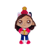 Peluche gabby chat pandy fille cheveux brun bonnet rouge pompon jaune aux enfants de maison magique