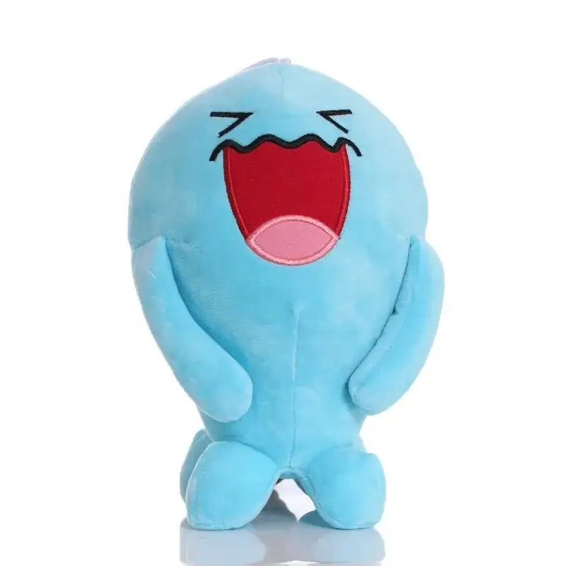 Peluches pokémon personnages kawaii bleu clair avec bouche rouge large et yeux fermés explorez l’univers ludique
