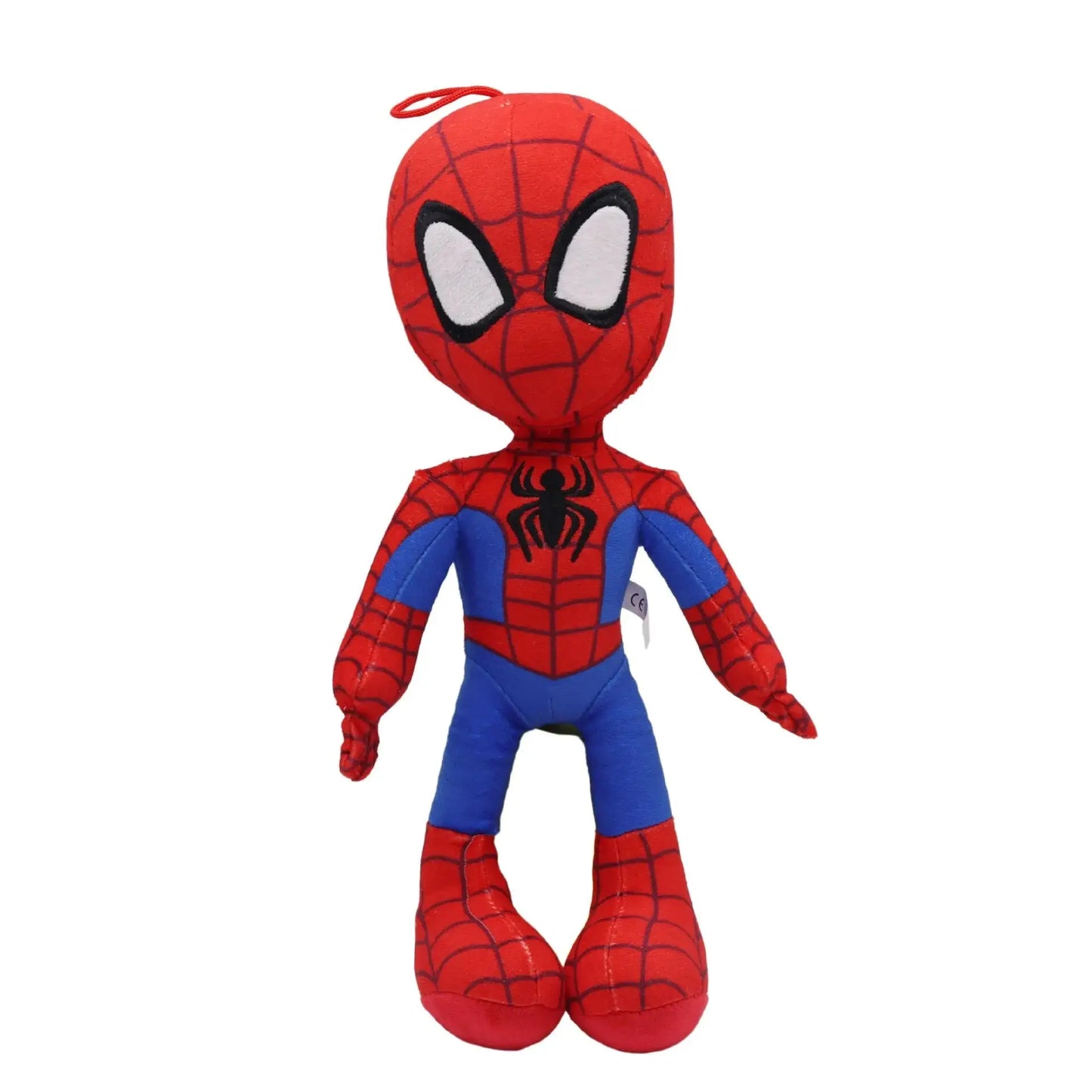 Peluche super héros marvel spiderman rouge et bleu avec emblème araignée noir sur la poitrine vedette l’emblématique spiderman