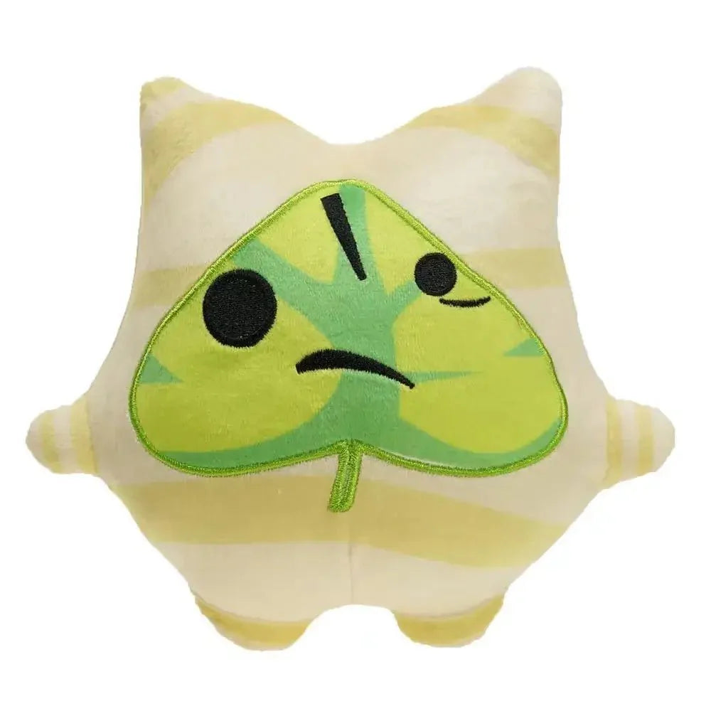 Peluches zelda botw bokoblin korok en peluche douce crème avec rayures jaunes et visage feuille vert brodé yeux noirs