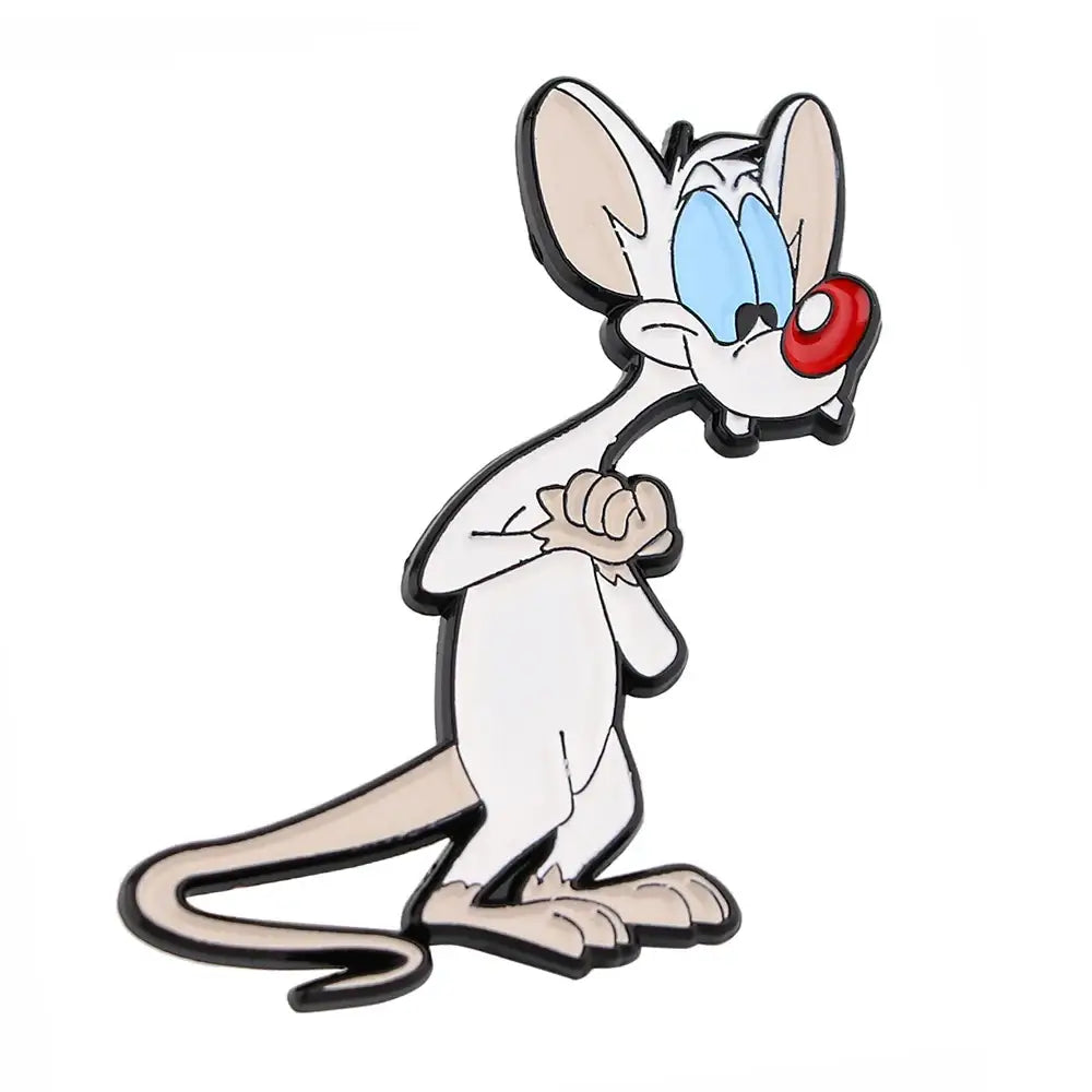 Pin’s minus en forme de souris blanche dessins animés avec yeux bleus nez rouge et contours noirs