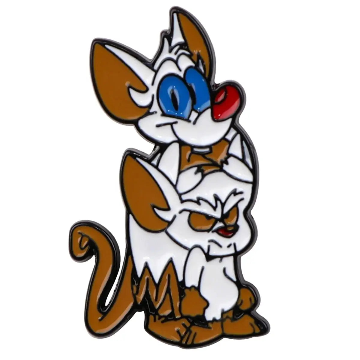 Pin’s minus cartoon en émail brillant avec personnages dessins animés yeux bleus nez rouge et bottes marron