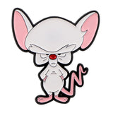 Pin’s cartoon minus dessin animé en forme de souris blanche et rose avec nez rouge et contour noir stylisé