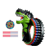 Pistolet à balles souple jouet enfants vert et noir en plastique en forme de dinosaure avec chargeur circulaire et balles souples rechargeable