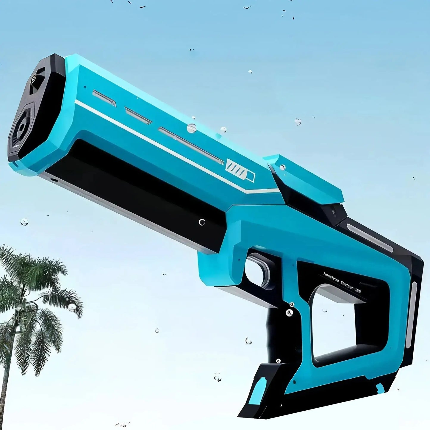 Pistolet à eau électrique automatique turquoise et noir avec pompe intégrée au design futuriste