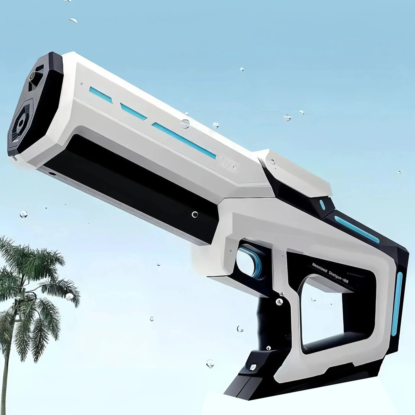 Pistolet à eau électrique automatique blanc et noir avec éclairage teal et pompe intégrée pour jeu d eau précis