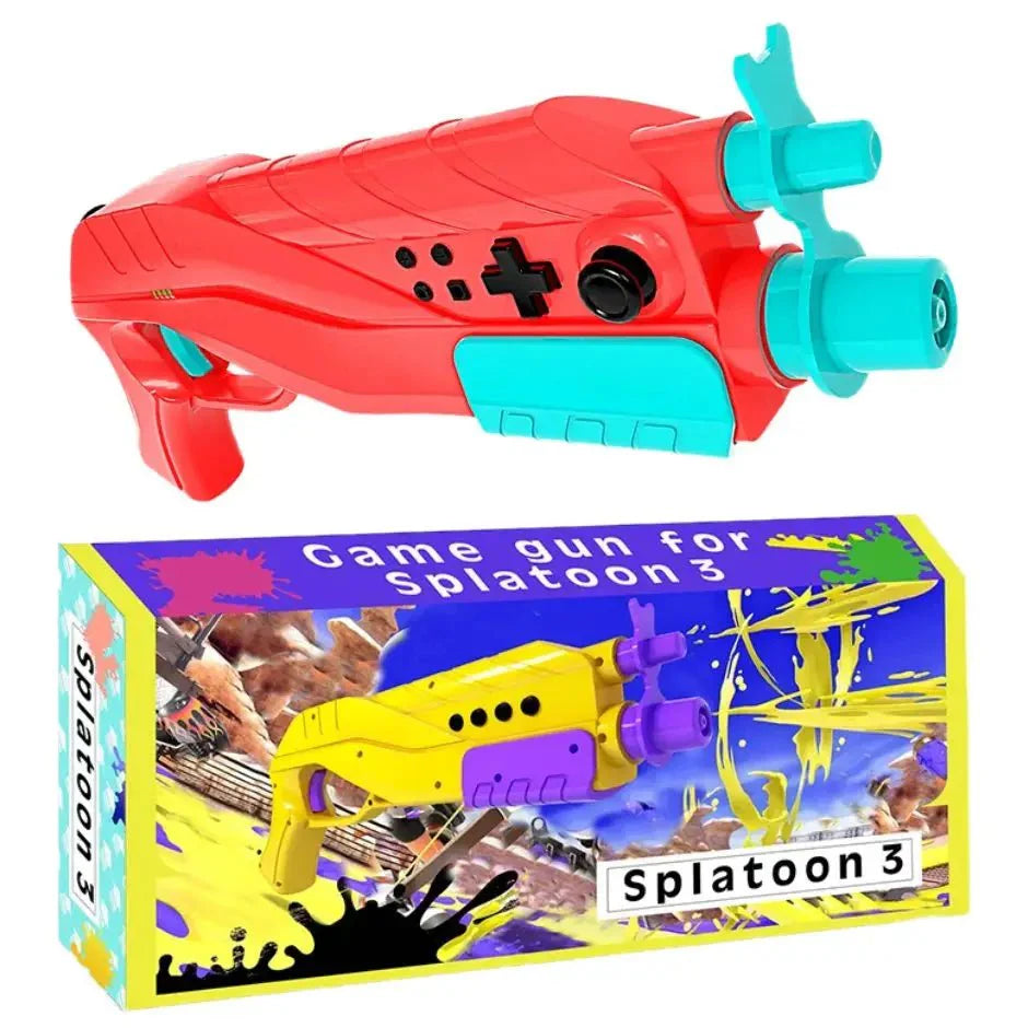 Pistolet nintendo switch splatoon 3 rouge et bleu sarcelle en plastique avec fonction vibration pour immersion totale