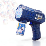 Pistolet à bulles bleu en plastique avec réservoir transparent décor astronaute idéal pour déguisement carnaval et liquide à bulles