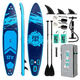 Planche paddle gonflable bleu et noir avec design texturé et sangles renforcées kit complet paddle charge maximale optimale