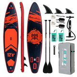 Planche paddle gonflable funwater orange et noire 12 8 pour debutant et expert avec charge maximale élevée