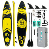 Planche paddle gonflable funwater noire et jaune avec kit complet paddle charge maximale planche idéale débutant et expert
