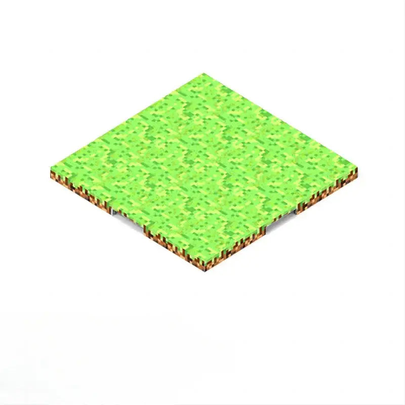 Plaque base magnétique bloc minecraft avec tuile herbe verte pixelisée et bord terre marron en style isométrique