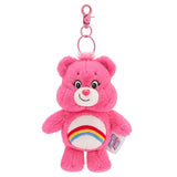 Porte-clé peluche bisounours rose avec arc-en-ciel brodé et clip métallique rose en peluche douce
