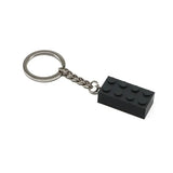 Porte-clés lego briques en plastique noir avec anneau et chaîne métallique argentée pour clés