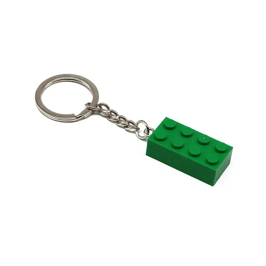 Porte-clés lego briques vert avec anneau et chaîne en métal argenté pour clés ou accessoires