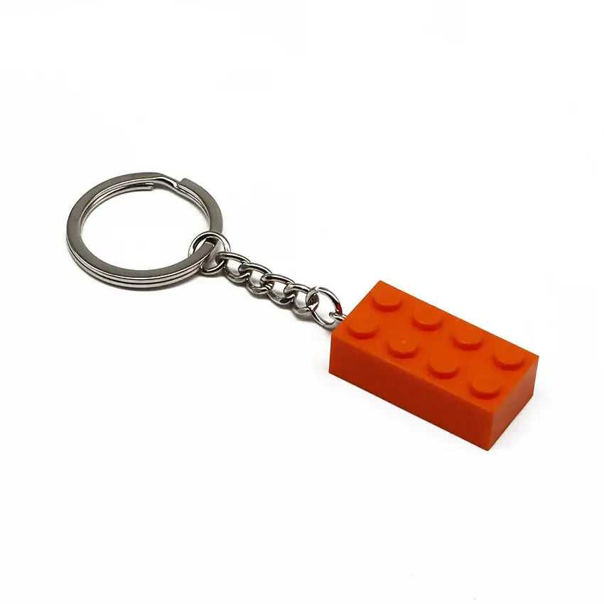 Porte-clés lego briques orange en plastique avec anneau et chaîne en métal argenté pour porte cles lego