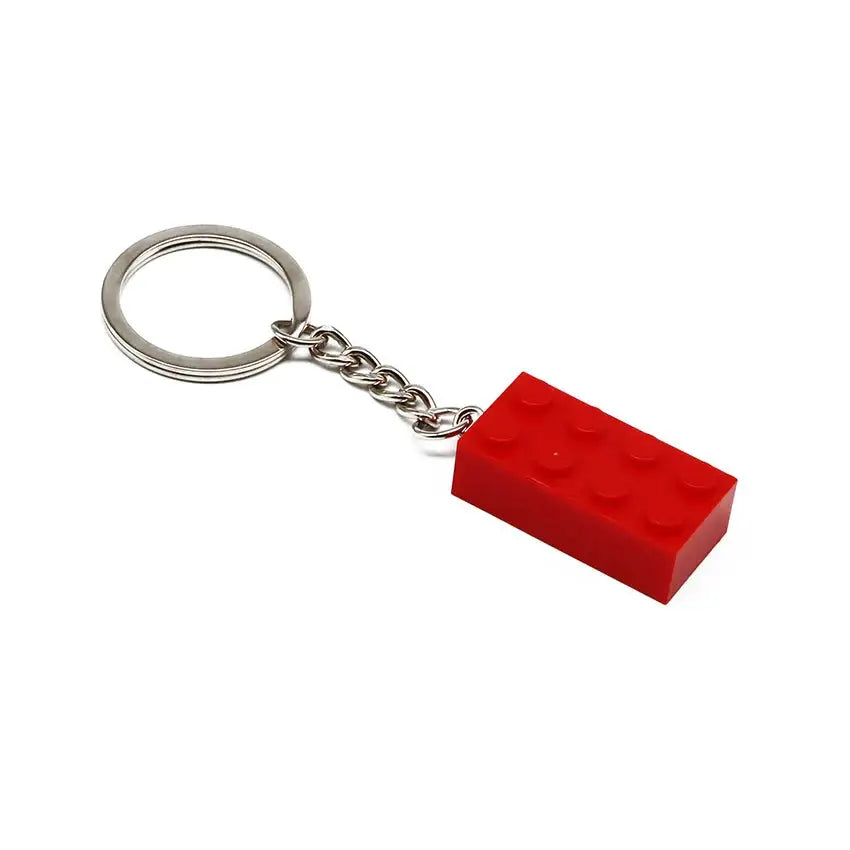 Porte-clés lego briques rouge en plastique avec anneau et chaîne métal argenté pour clés pratique