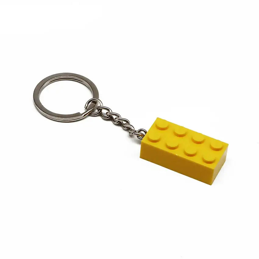 Porte-clés lego briques jaune en plastique avec anneau et chaîne en métal argenté pour clés