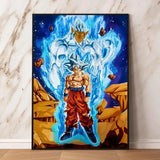 Affiche poster dragon ball encadrée avec goku super saiyan blue et entité dorée pour décoration murale anime