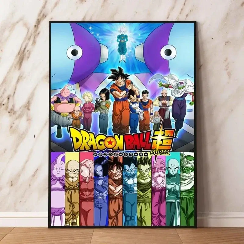 Poster dragon ball super vibrant avec personnages colorés en poses dynamiques pour décoration murale anime