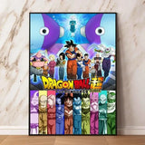 Poster dragon ball super vibrant avec personnages colorés en poses dynamiques pour décoration murale anime