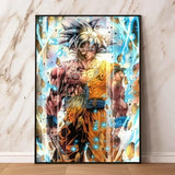 Poster dragon ball vibrant featuring goku super saiyan cheveux argentés en gi orange décoration murale anime