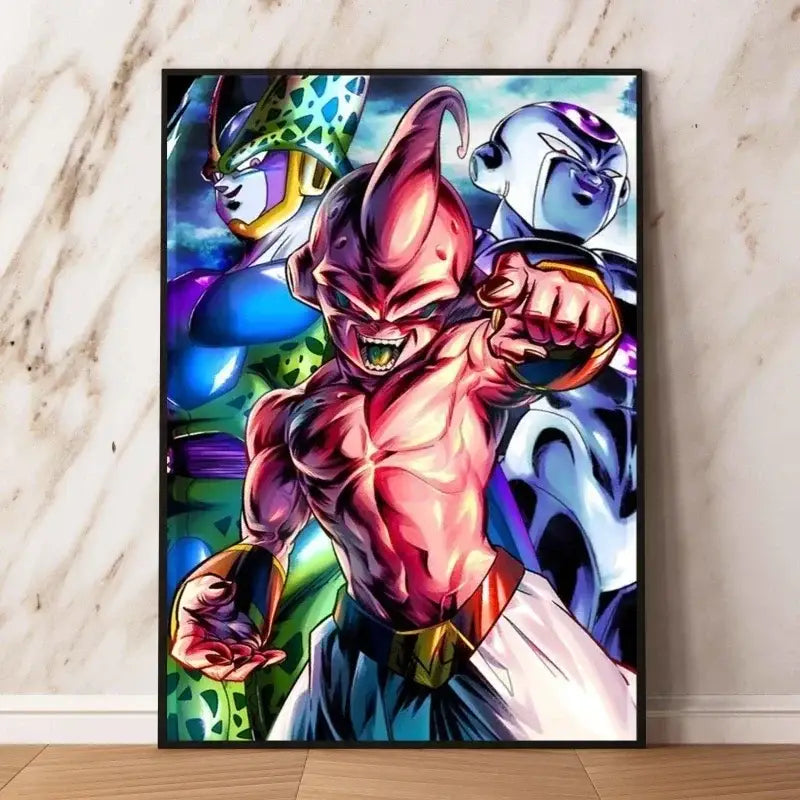 Affiche poster dragon ball vibrante avec personnage majin buu en pose dynamique pour décoration murale anime