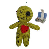 Poupée vaudou 14cm tricotée verte avec œil bouton noir et cœur rouge épingles insérées cadeau maléfique parfait pour halloween